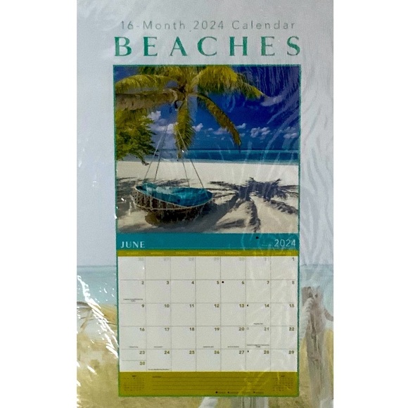 Calendar 2024 Tropical Beaches 16 Months Full Size Wall Calendar Gift 12 X 22 In - Picture 9 of 16